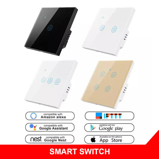Touch glass smart wall switches in black white and gold finishes