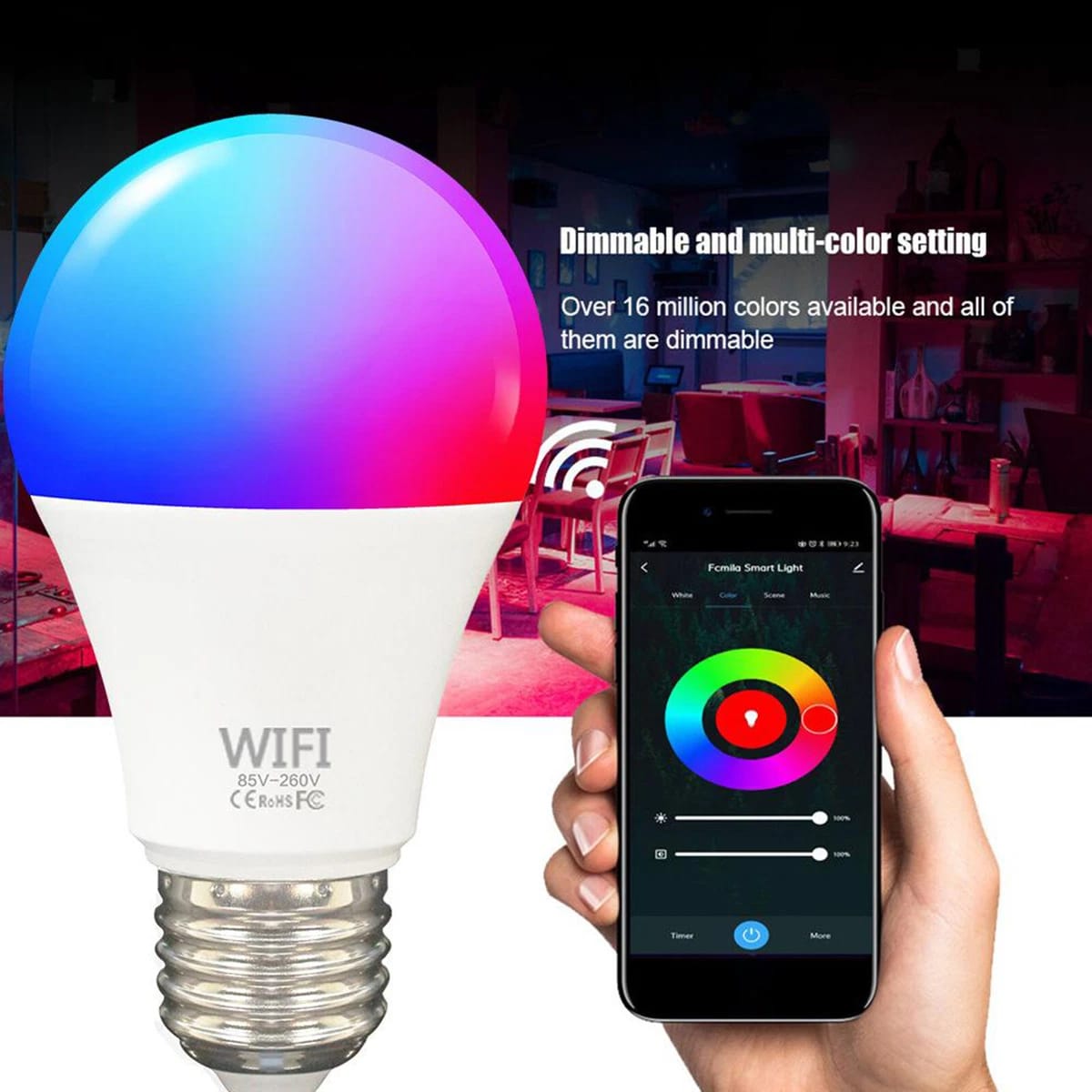 WiFi RGB colour smart bulb for voice and app control