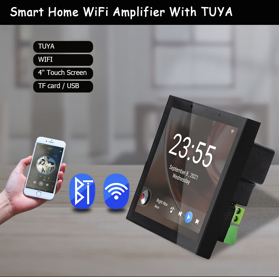 Tuya smart home WiFi amplifier panel with four inch touch screen